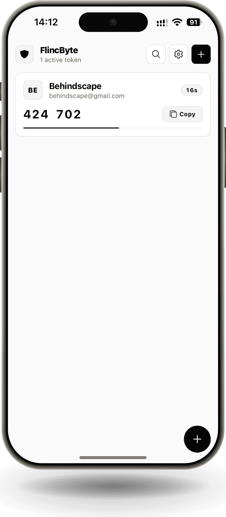 FlincByte Authenticator App Interface